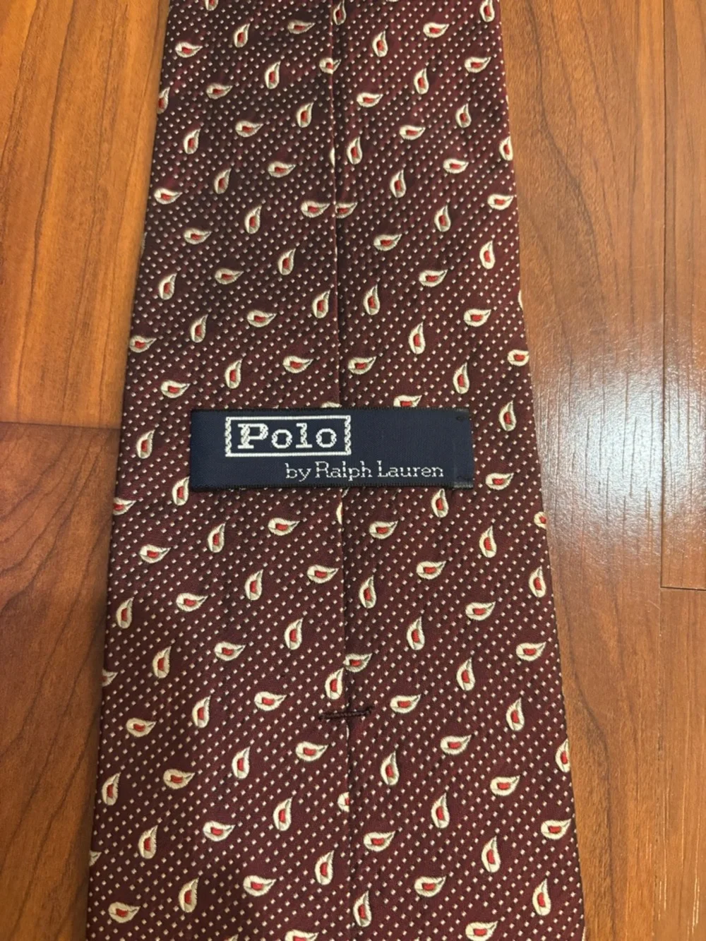 Polo Ralph Lauren Burgundy Paisley Silk Tie Hand Made in USA